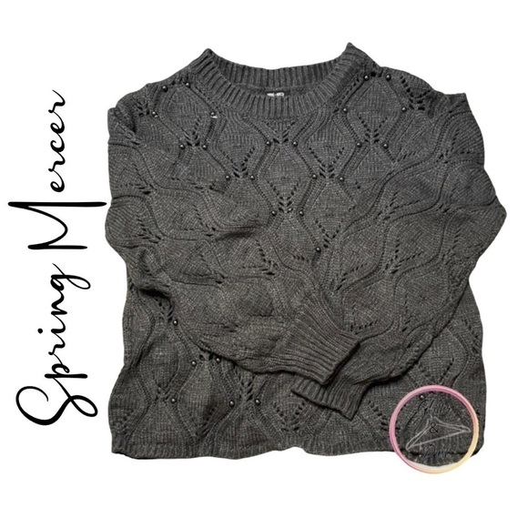 Spring Mercer Dark Grey Chunky Scalloped Beaded Sweater - Picture 5 of 5